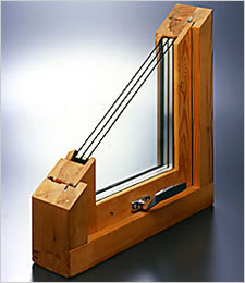 木製サッシュ3層ガラス窓